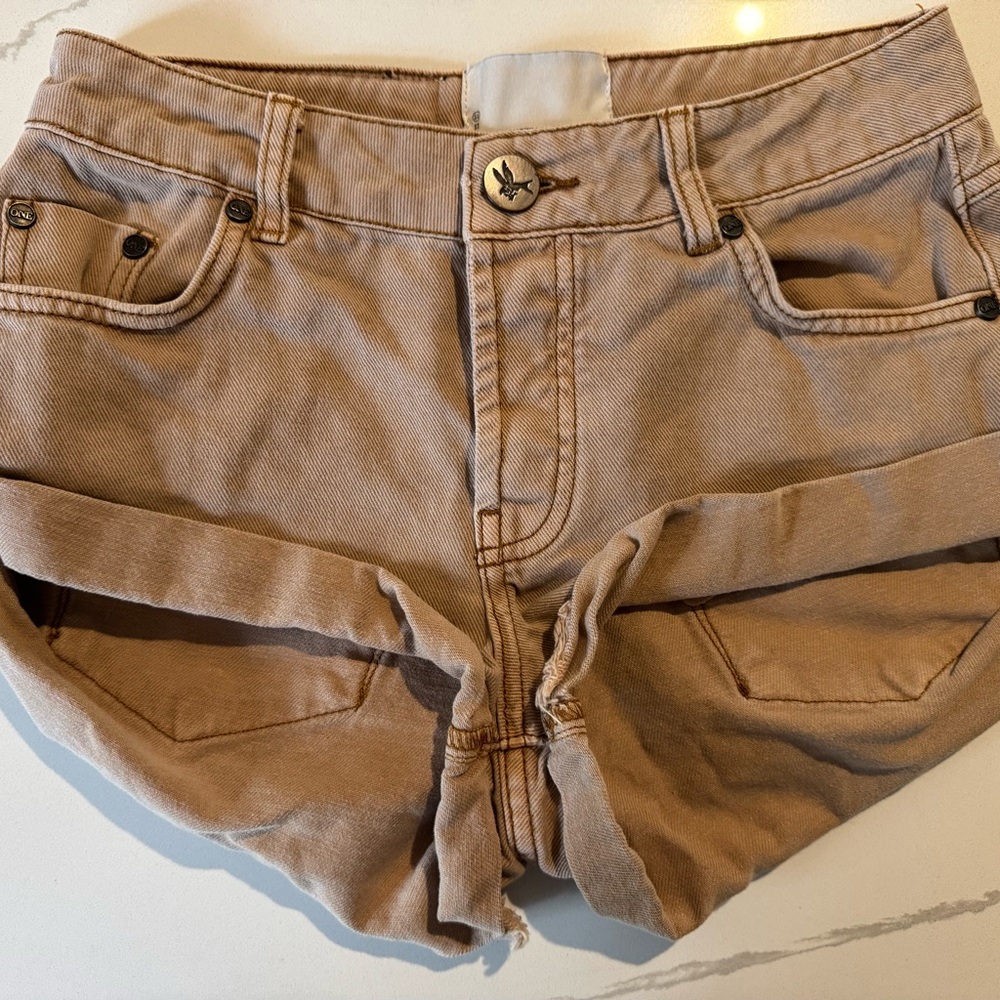 ONE TEASPOON tan denim shorts